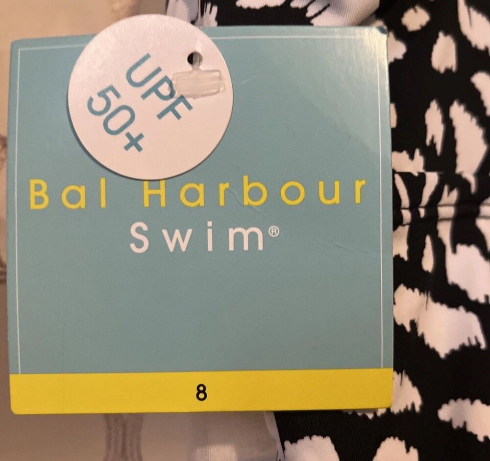 Bal Harbour Women's One Piece Swimsuit Black White Tummy Control Sz 8 New W/Tag - Picture 6 of 8